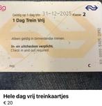 1 dag vrij reizen trein kaartjes 20,- per stuk, Tickets en Kaartjes, Trein, Bus en Vliegtuig, Drie personen of meer, Trein, Nederland