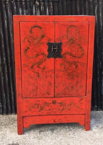 chinese bruidskast draken handbeschilderd chinees rood kast  beschikbaar voor biedingen
