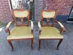 Set van 2 Jugendstill eiken armstoelen, groene velours., Ophalen