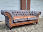Grote Chesterfield bank met keerbare kussens stof en leer, Huis en Inrichting, Banken | Bankstellen, 75 tot 100 cm, Rechte bank