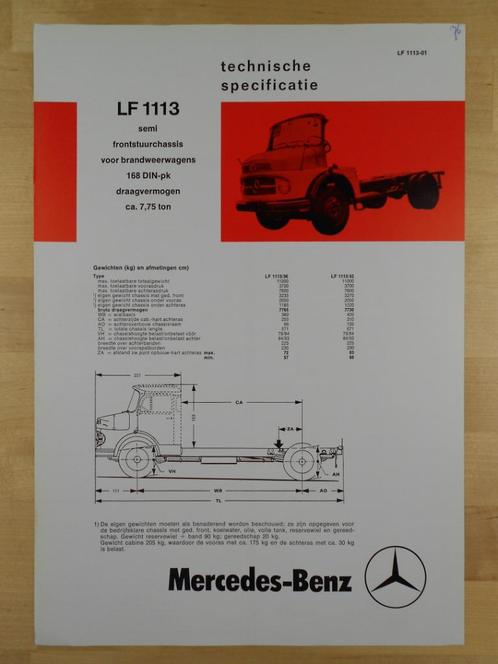 Mercedes LF 1113 Torpedo Brandweer 1976 Specificatie Folder, Boeken, Auto's | Folders en Tijdschriften, Zo goed als nieuw, Mercedes