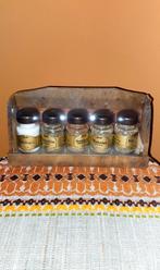 Nieuw vintage houten kruidenrekje 5 kruidenpotjes 70s, Ophalen of Verzenden, Nieuw