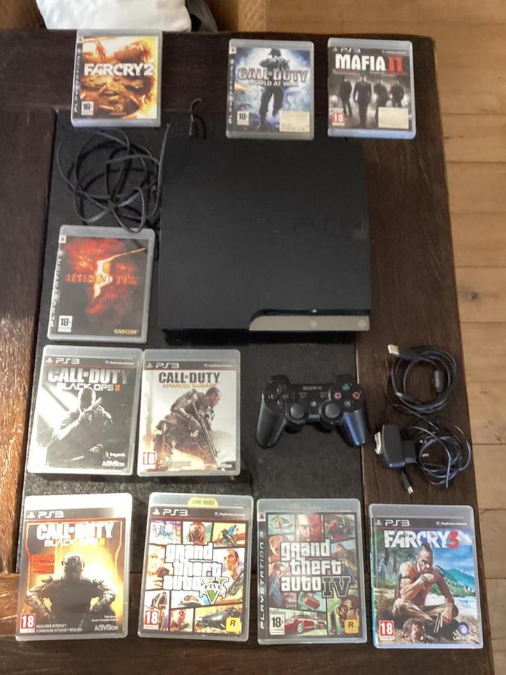 Playstation 3 slim ps3 met 1 controller en 10 spellen games., Spelcomputers en Games, Spelcomputers | Sony PlayStation 3, Gebruikt