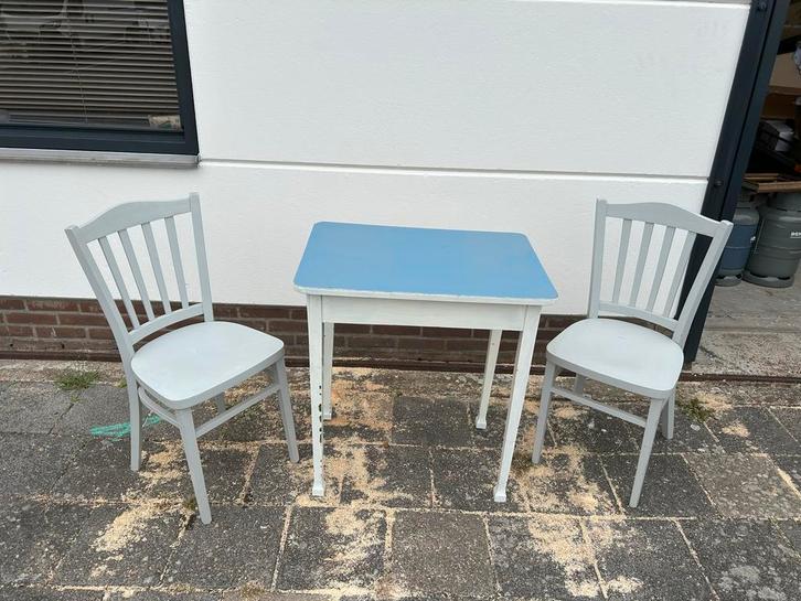 Eethoek / Tafel met 2 stoelen - Blauw/Grijs, Huis en Inrichting, Complete eetkamers, Gebruikt, Minder dan 4 stoelen, Ophalen