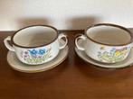 VINTAGE 2 soepkommen met schotels  Wildflower, Ophalen of Verzenden, Zo goed als nieuw, Kom(men), Overige stijlen