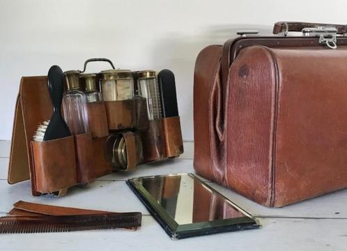 Antieke Franse leren tas dokterstas met toilettas, Sieraden, Tassen en Uiterlijk, Tassen | Reistassen en Weekendtassen, Gebruikt