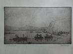 Ets krijtrotsen, schepen kust Z-Engeland, Poppe Damave, Antiek en Kunst, Kunst | Etsen en Gravures, Verzenden