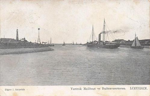 AY345 IJmuiden Vertrek Mailboot Vuurtoren tulpkaart 1911, Verzamelen, Ansichtkaarten | Nederland, Gelopen, Noord-Holland, Voor 1920
