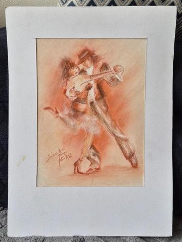 Tango dansen (roodkrijt) tekening. beschikbaar voor biedingen