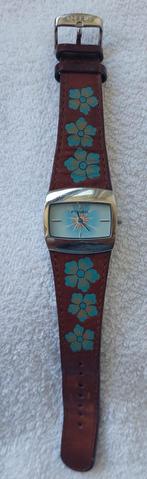 Vintage Dames horloge Fossil bruin/blauw, Ophalen of Verzenden, Staal, Overige merken, 1960 of later