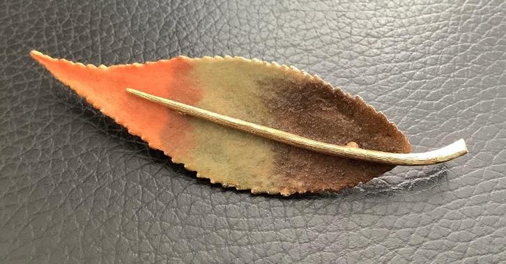 Blad herfstkleuren BSK uit USA, Sieraden, Tassen en Uiterlijk, Broches, Gebruikt, Overige materialen, Overige kleuren, 7 tot 10 cm