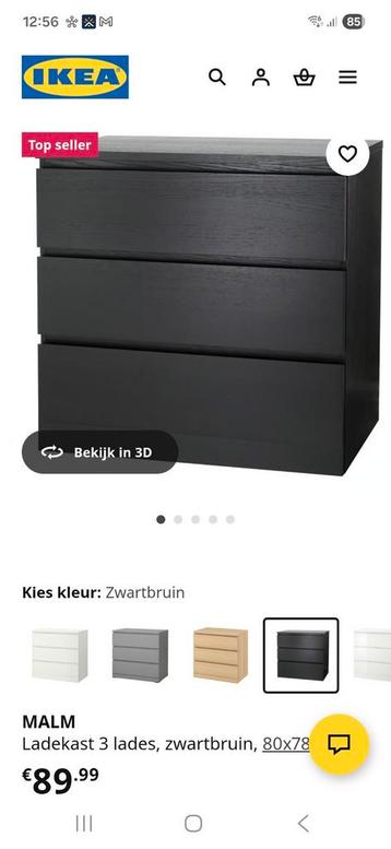 Ikea Malm Zwart met 3 lades - afbeelding 5