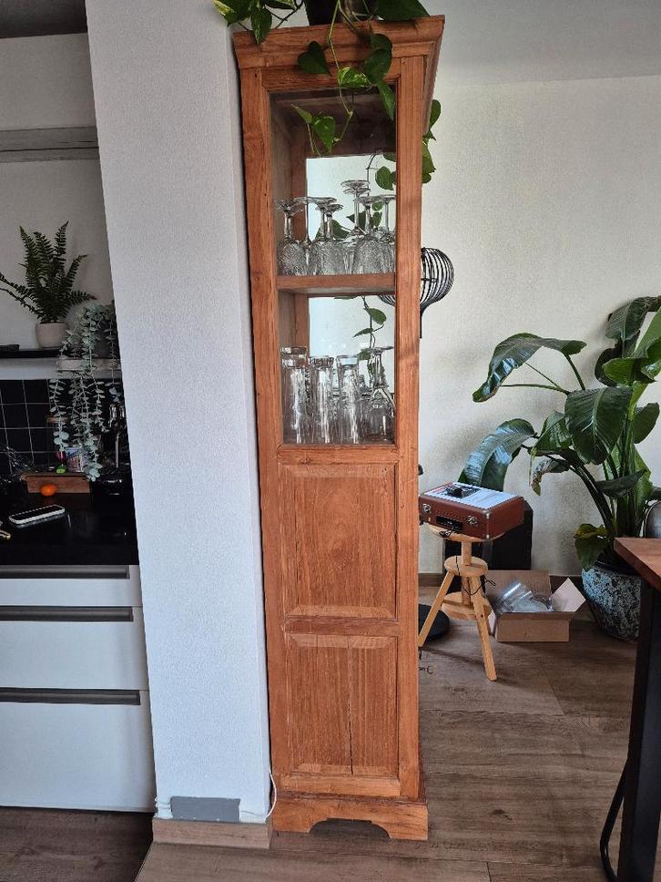 Teak houten vitrine kast, Antiek en Kunst, Antiek | Meubels | Kasten, Ophalen
