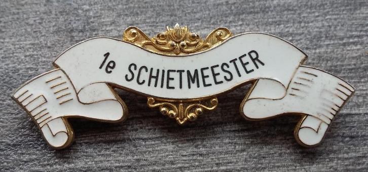 Antieke Draag Speld Broche Draagspeld 1 ste Schietmeester, Verzamelen, Militaria | Algemeen, Landmacht, Embleem of Badge, Nederland