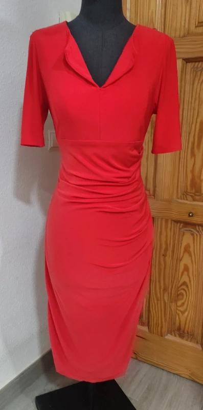 Ribkoff elegante jurk rood 1/2 mouwtje v decolleté maat 38, Kleding | Dames, Jurken, Zo goed als nieuw, Maat 38/40 (M), Rood, Onder de knie