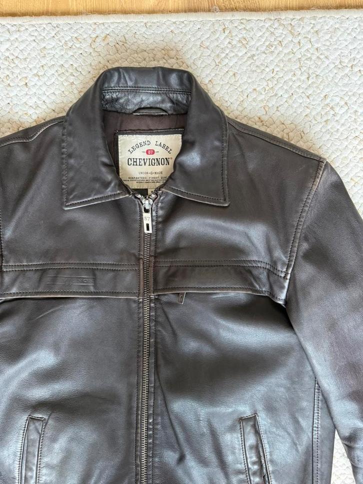 Vintage Chevignon Leren Jas, Kleding | Heren, Jassen | Zomer, Zo goed als nieuw, Maat 46 (S) of kleiner, Bruin, Ophalen of Verzenden