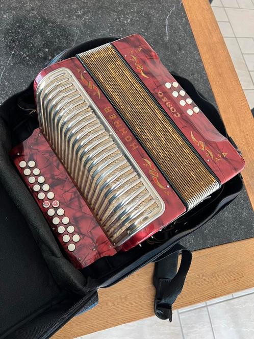 Hohner Corso Knopaccordeon met tas, Muziek en Instrumenten, Accordeons, Gebruikt, Knopaccordeon, Hohner, Met koffer, Ophalen of Verzenden