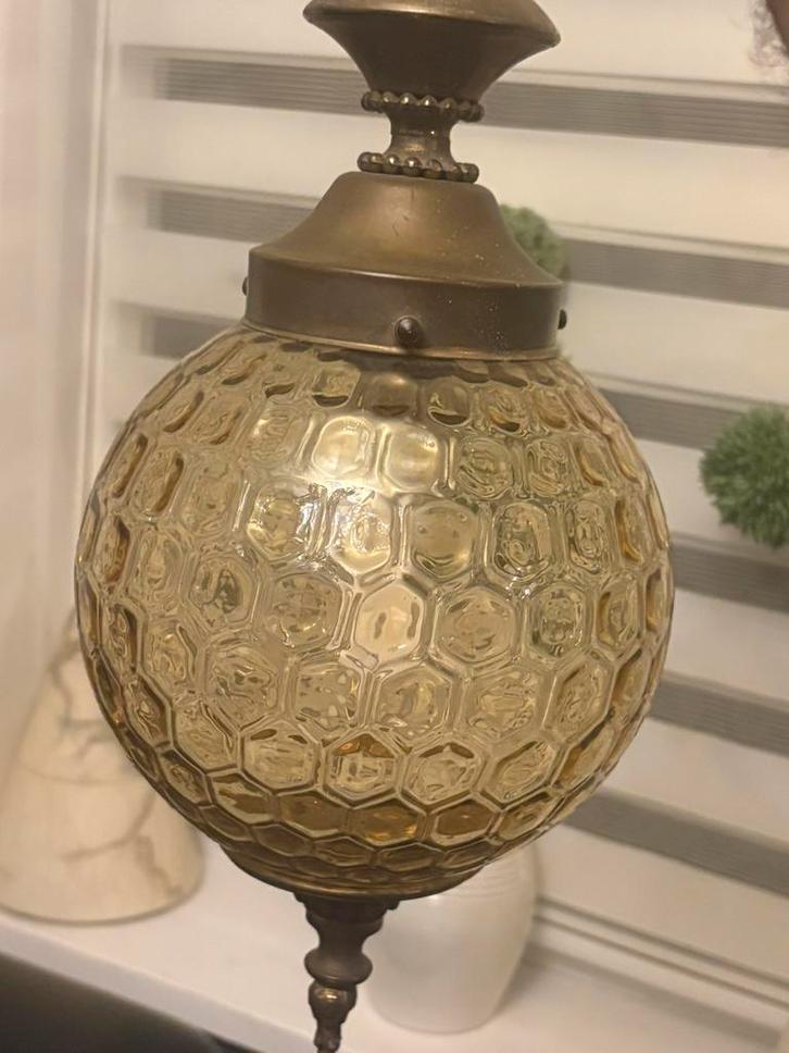 Vintage plafondlamp van getextureerd glas in honinggraatvorm, Antiek en Kunst, Antiek | Lampen, Ophalen of Verzenden