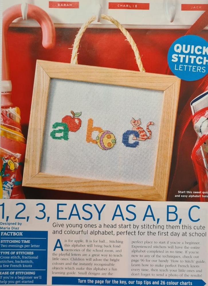 A is Appel, B is bal enz. alfabet (Engels) borduurpatroon, Hobby en Vrije tijd, Borduren en Borduurmachines, Nieuw, Patroon, Handborduren