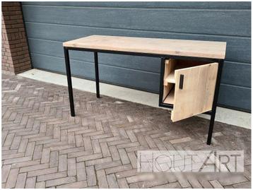 Bureau stalen frame met hangend kastje