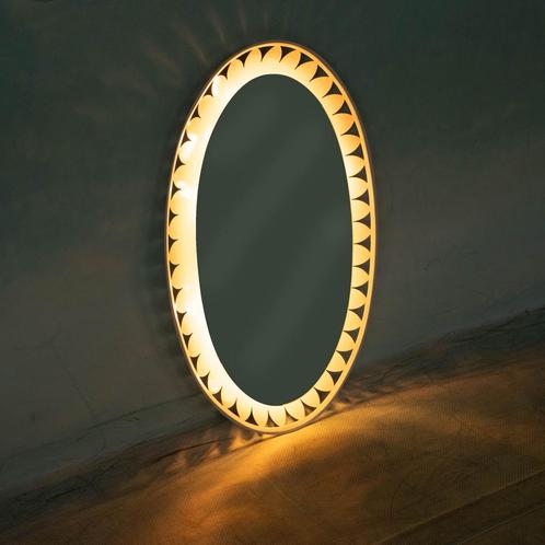 Space age 70s spiegel Hillebrand, organic shaped mirror, Huis en Inrichting, Woonaccessoires | Spiegels, Gebruikt, Minder dan 50 cm