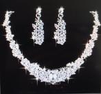 Zilveren ketting met veel strass en oorbellen., Verzenden, Nieuw, Zilver, Overige materialen