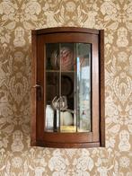 Antiek wandkastje, vitrinekastje met geslepen glas vintage, Antiek, Minder dan 50 cm, Eikenhout, N