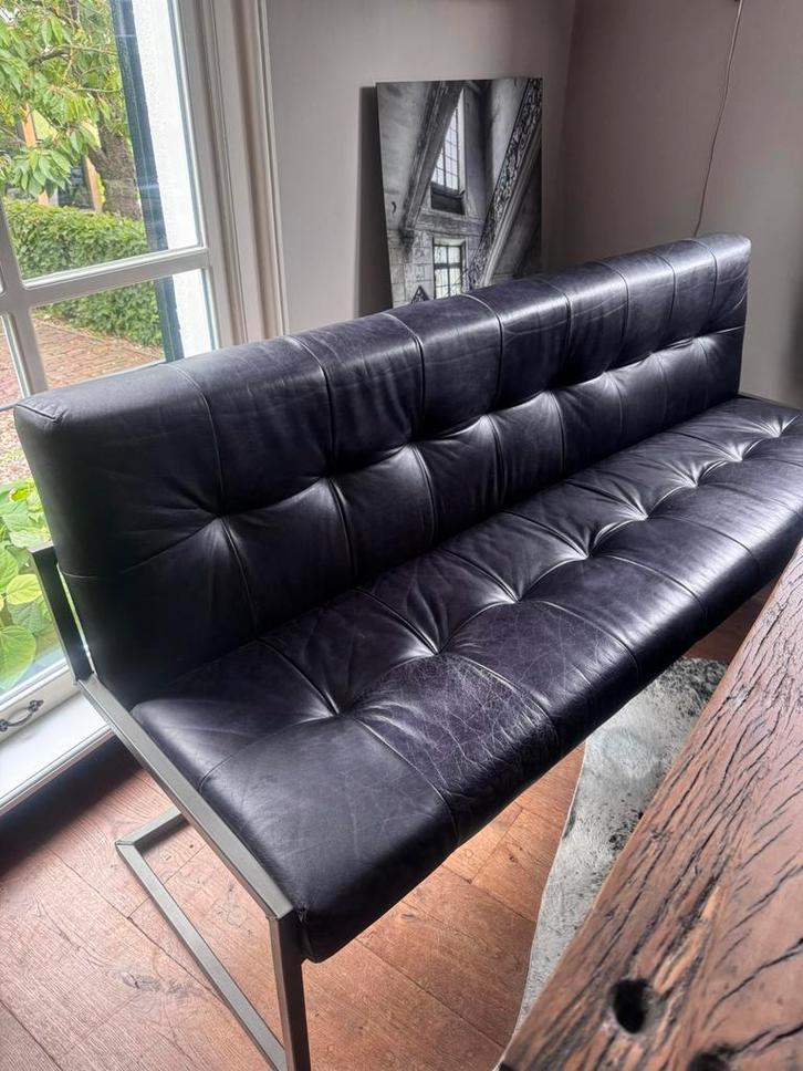 Eetkamerbank bankje zwart leer black wash als nieuw!, Huis en Inrichting, Banken | Sofa's en Chaises Longues, Zo goed als nieuw