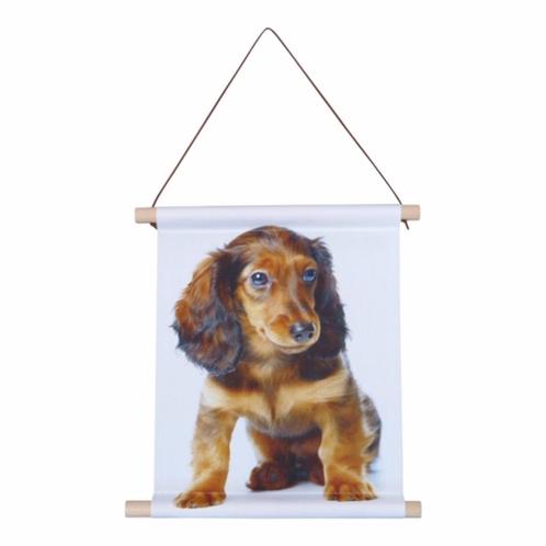 Textiel poster Hond 38x30 cm teckel kinderkamer babykamer, Verzamelen, Posters, Nieuw, Dier of Natuur, A1 t/m A3, Rechthoekig Staand