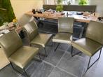 HE Design 4 leren eetkamerstoelen, kleur groen, Huis en Inrichting, Stoelen, Ophalen, Overige kleuren, Design, Leer