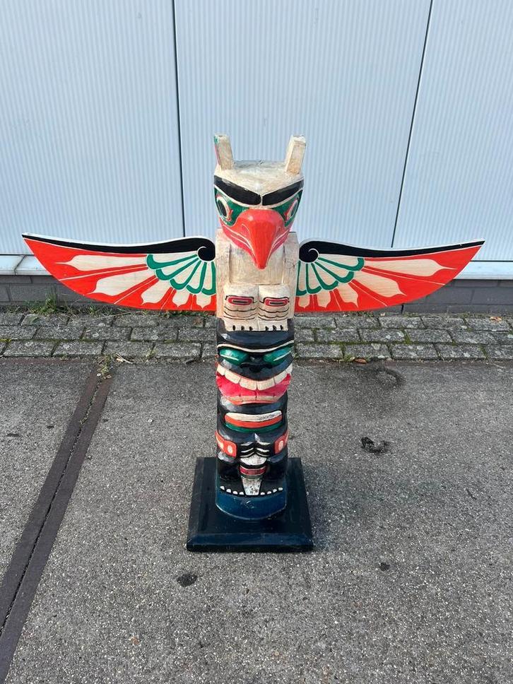 Tiki totempaal 1 meter, unieke eye-catcher, Western Deco, Antiek en Kunst, Kunst | Beelden en Houtsnijwerken, Ophalen of Verzenden