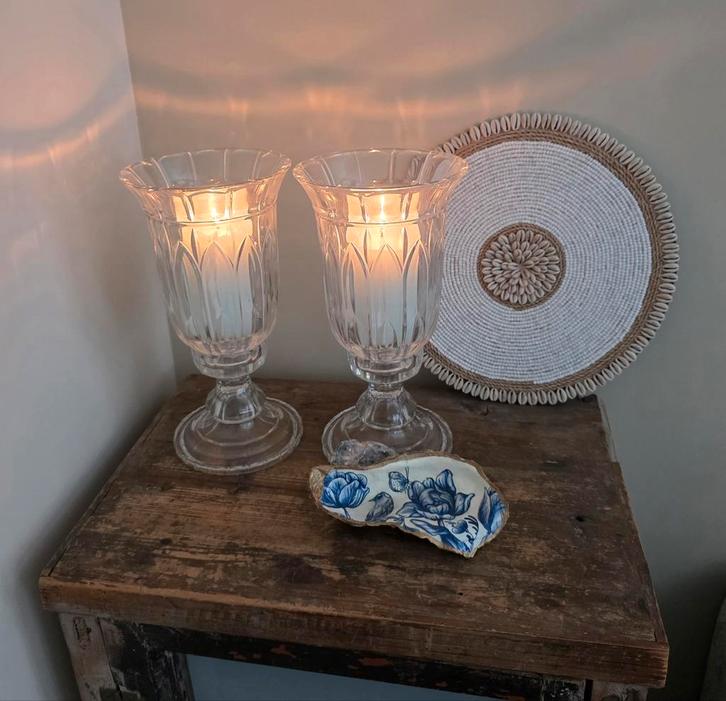 2 prachtige stolpen/ kandelaars van dik kristal, Huis en Inrichting, Woonaccessoires | Stolpen, Zo goed als nieuw, Ophalen of Verzenden