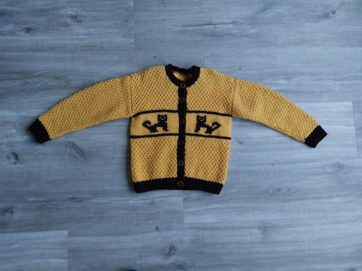 Vestje met ingebreide poesjes van donkergele en bruine wol, Kinderen en Baby's, Kinderkleding | Kinder-kledingpakketten, Nieuw