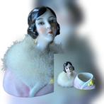 Antiek Art Deco Flapper girl Powder Puff half Doll & houder, Antiek en Kunst, Verzenden