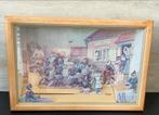 Vintage Kijkkastje/Muziekdoosje ? Kattenschool komt Uit., Ophalen of Verzenden, Gebruikt, Minder dan 50 cm, Schilderij