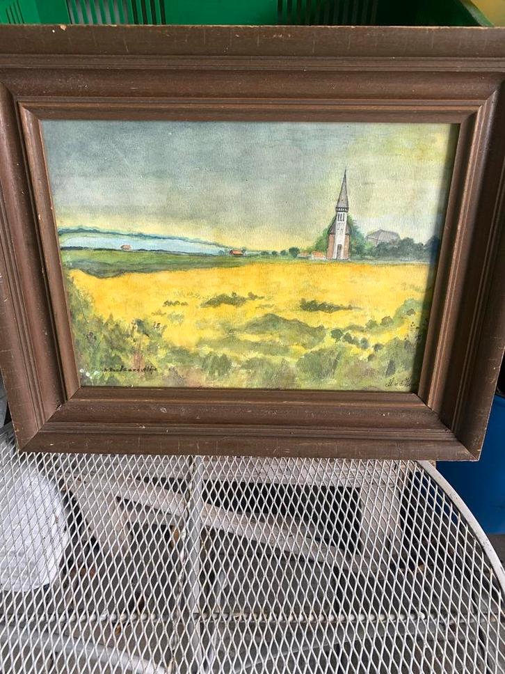 Schilderij: Mooi Landschap met Kerk, Antiek en Kunst, Kunst | Schilderijen | Klassiek, Ophalen of Verzenden