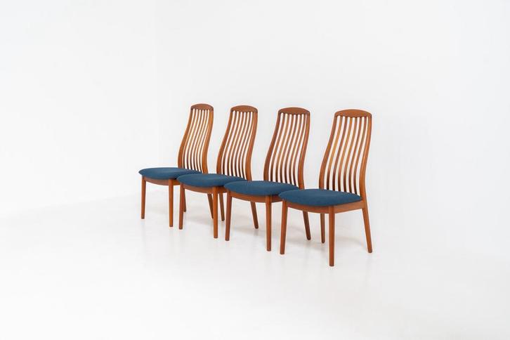 Set van 4 vintage stoelen van Kai Kristiansen, Huis en Inrichting, Stoelen, Stof, Bruin, Ophalen of Verzenden