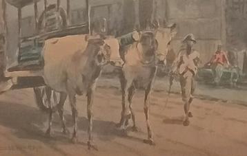 Soewardja Aquarel - Man met Rundvee - Indonesië beschikbaar voor biedingen