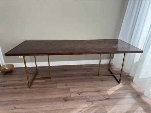 Dutchbone eettafel 220x90 visgraat massief hout, Huis en Inrichting, Tafels | Eettafels, Gebruikt, 50 tot 100 cm, 200 cm of meer