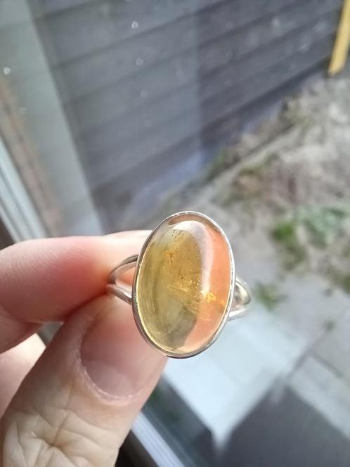 Citrien ring (19 mm), Sieraden, Tassen en Uiterlijk, Ringen, Zo goed als nieuw, Dame of Heer, 18 tot 19, Geel, Zilver, Met edelsteen