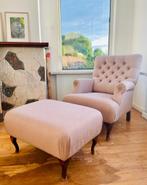 Klassieke fauteuil stoel met poef – landelijk - Queen Ann, Ophalen, Gebruikt, Landelijk klassiek, Hout