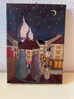Trott schilderij 3 katten kijken op de Sacré-Cœur 22x16cm, Antiek en Kunst, Kunst | Schilderijen | Klassiek, Ophalen of Verzenden