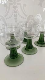 Vintage - kristallen Roemer wijnglazen groene voet - 5 stuks, Antiek en Kunst, Antiek | Glas en Kristal, Ophalen of Verzenden