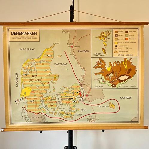 Schoolkaart Denemarken - Bakker en Rusch - 1952, Antiek en Kunst, Antiek | Schoolplaten, Aardrijkskunde, Ophalen of Verzenden