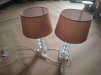 Set van 2 Tafellampen met Kristallen Voet, Huis en Inrichting, Lampen | Vloerlampen, Ophalen, Glas, Zo goed als nieuw, Minder dan 100 cm