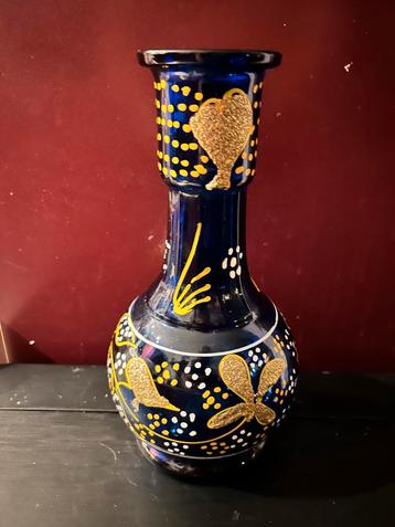 Kobalt Blauwe Vaas met Gouden Details / bohemen beschikbaar voor biedingen