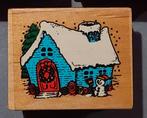 Houten stempel - Besneeuwd huisje met sneeuwman, Ophalen of Verzenden, Zo goed als nieuw, Houten stempel