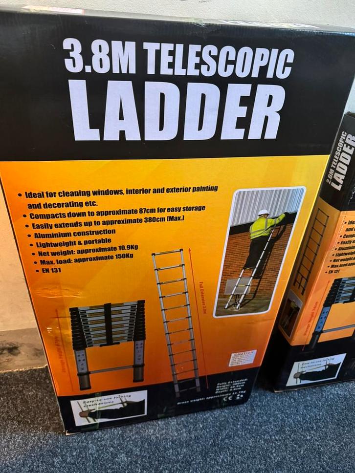 Telescopische Ladder Telescoop vouwladder 3.8 M Aluminium, Doe-het-zelf en Verbouw, Ladders en Trappen, Nieuw, Ladder, 2 tot 4 meter