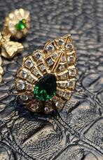 Prachtige oorbellen met ring 14 karaat Smaragd steen, Ophalen of Verzenden, Nieuw, Goud, Goud