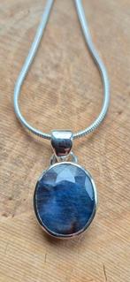 Zilveren kettinghanger Blauwe Saffier, Blauw, Nieuw, Ophalen of Verzenden, Met edelsteen